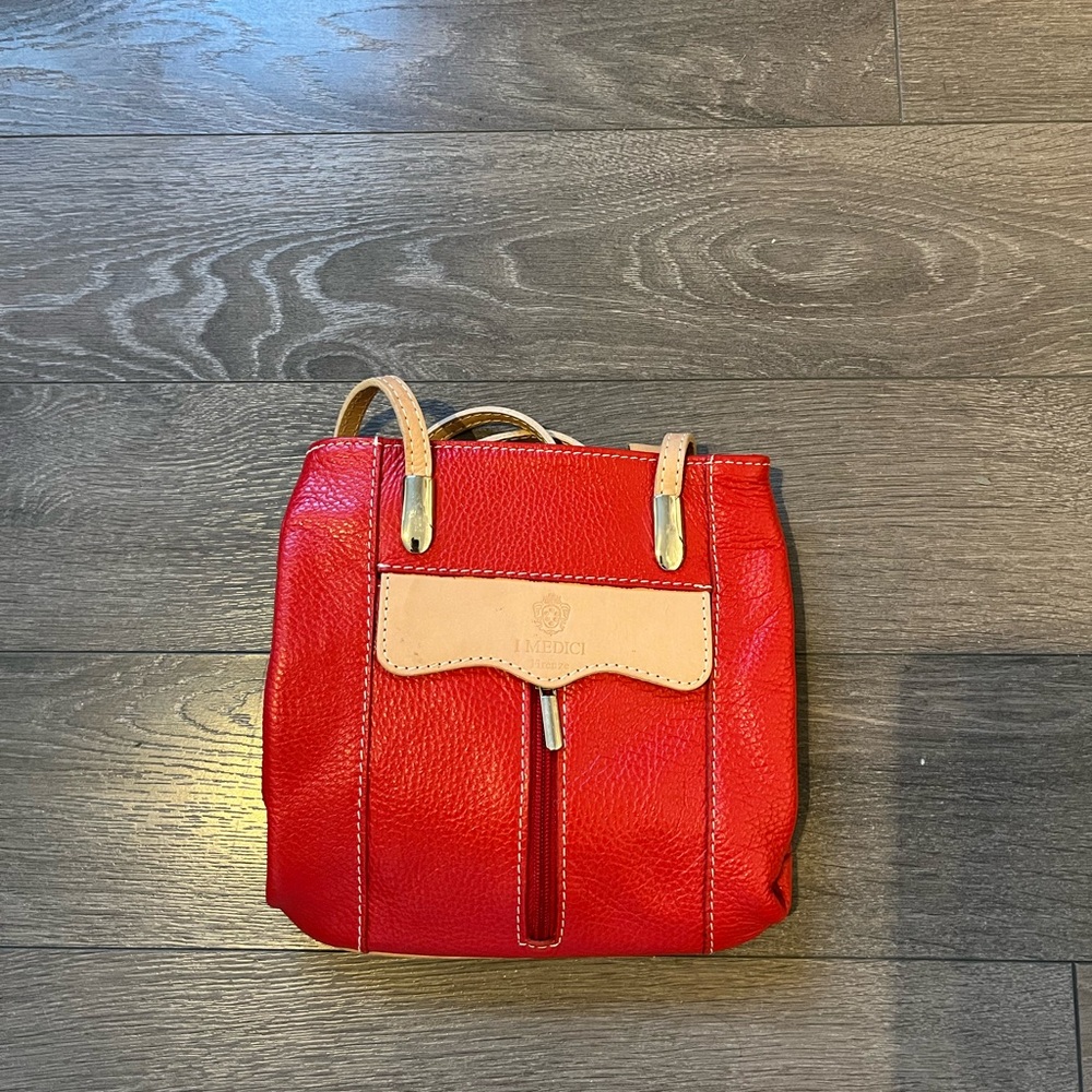 Red leather backpack